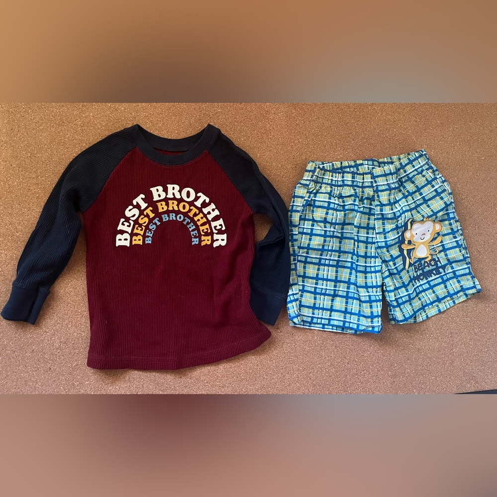 Garanimals Best Brother Shirt And Fisher Price Beach Monkey Shorts Set